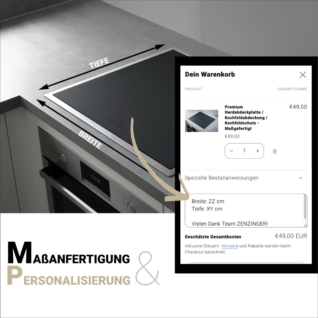 Premium Herdabdeckplatte / Kochfeldabdeckung / Kochfeldschutz - Maßgefertigt